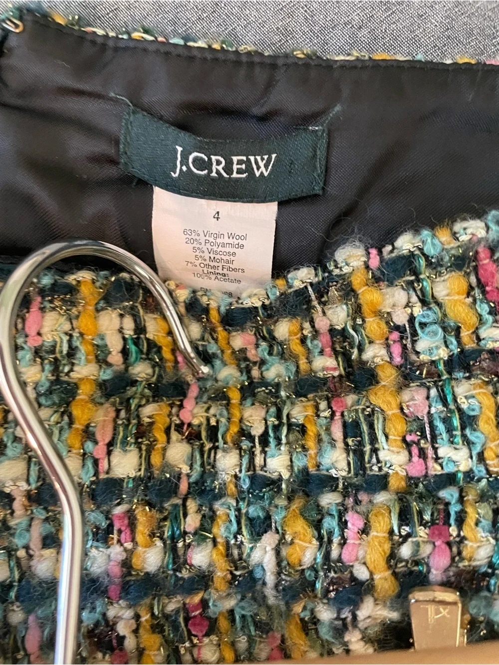 J. Crew Multicolor Tweed Mini Skirt with Gold Zipper Details Size 4